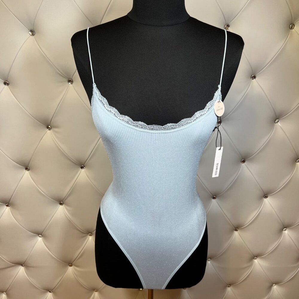 Forever 21 Light Blue Lace Trim Bodysuit Size M/L